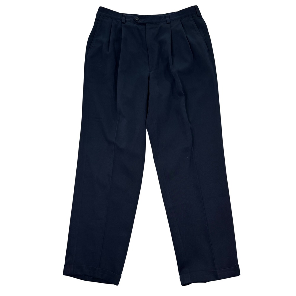 Coppley Sarasota Men's 34x30 Navy Blue Pleated Microfiber Dress Pants Casual EUC